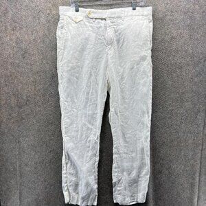 Polo Ralph Lauren Pants Mens 36x32 White Linen Pleated Chino Classic Fit Dress